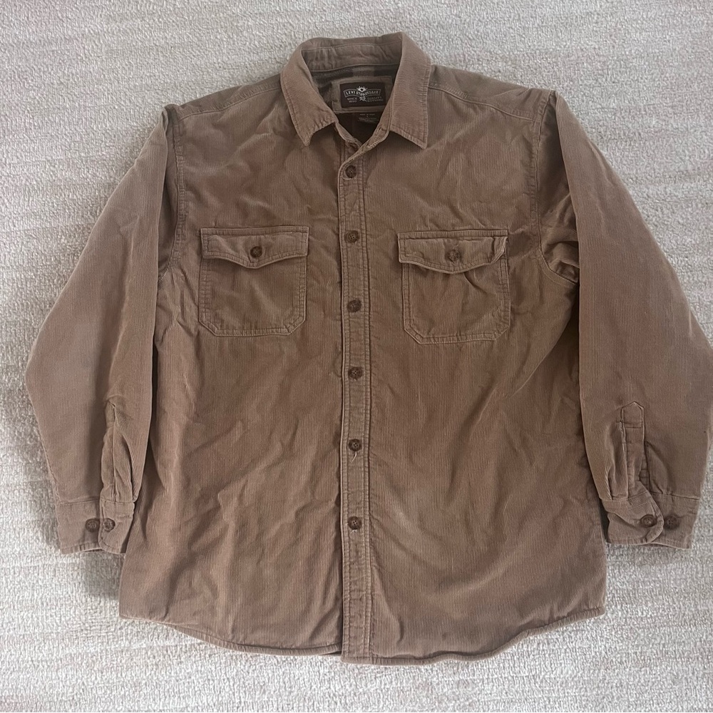 Levis Corduroy Coat Mens L Tan Brown Plaid Fleece Flannel Lined Barn Shacket CS